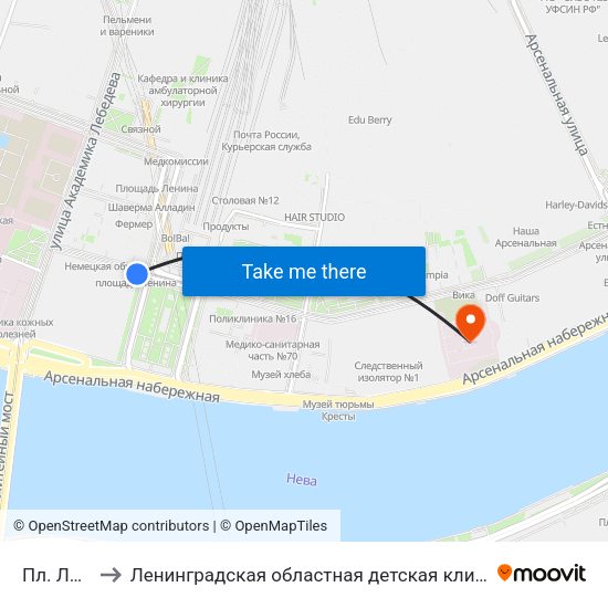 Пл. Ленина to Ленинградская областная детская клиническая больница map