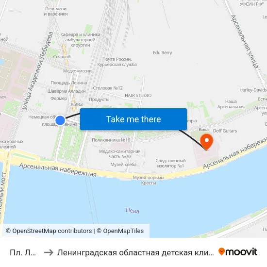 Пл. Ленина to Ленинградская областная детская клиническая больница map