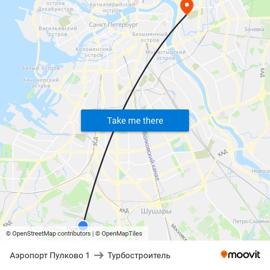 Аэропорт Пулково 1 to Турбостроитель map