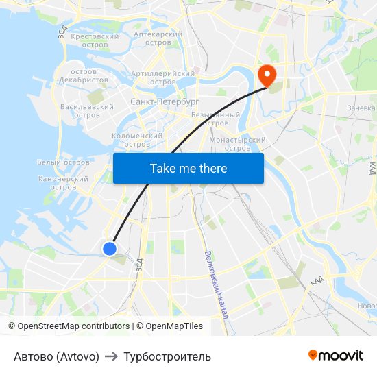 Автово (Avtovo) to Турбостроитель map