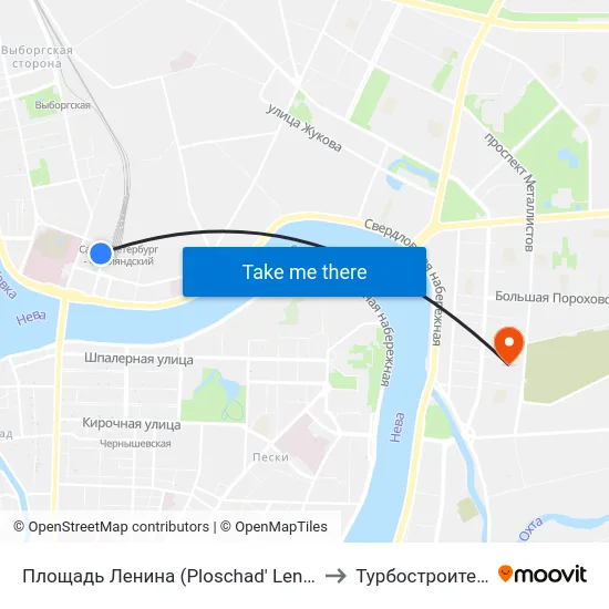 Площадь Ленина (Ploschad' Lenina) to Турбостроитель map