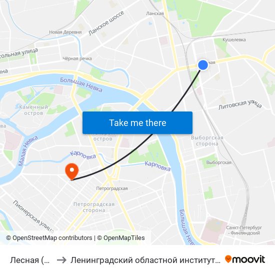Лесная (Lesnaya) to Ленинградский областной институт развития образования map