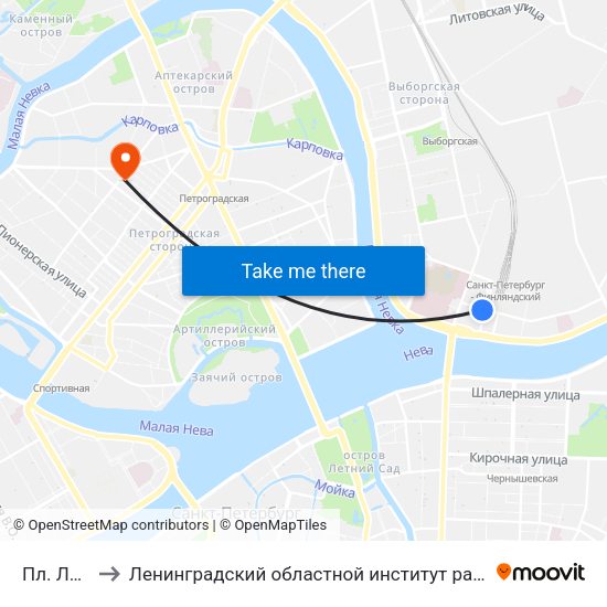 Пл. Ленина to Ленинградский областной институт развития образования map