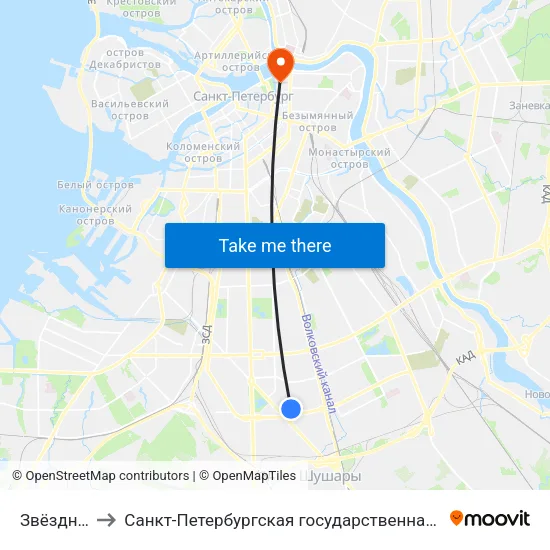Звёздная (Zvyozdnaya) to Санкт-Петербургская государственная художественно-промышленная академия имени А. Л. Штиглица map