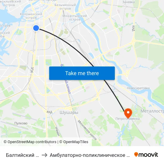Балтийский Вокзал to Амбулаторно-поликлиническое отделение № 79 map