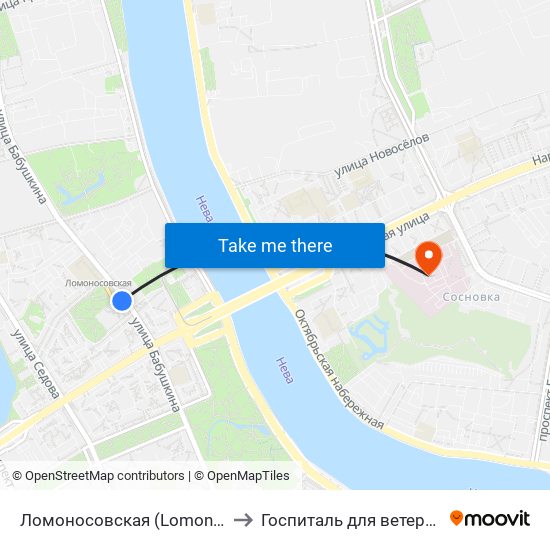 Ломоносовская (Lomonosovskaya) to Госпиталь для ветеранов войн map