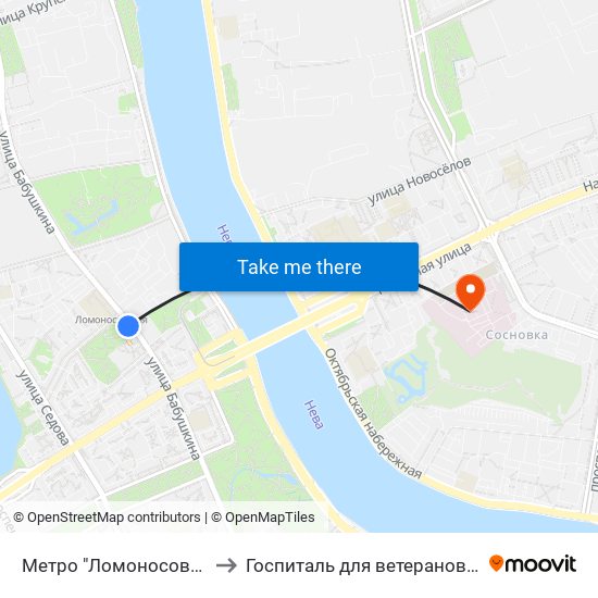 Метро "Ломоносовская" to Госпиталь для ветеранов войн map