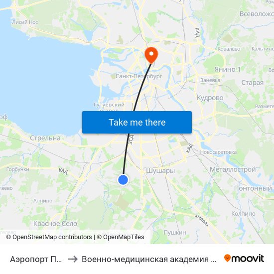 Аэропорт Пулково 1 to Военно-медицинская академия имени С. М. Кирова map