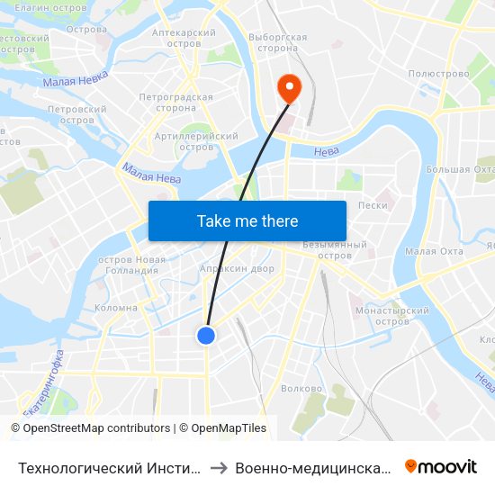 Технологический Институт - 1 (Tekhnologicheskiy Institut - 1) to Военно-медицинская академия имени С. М. Кирова map
