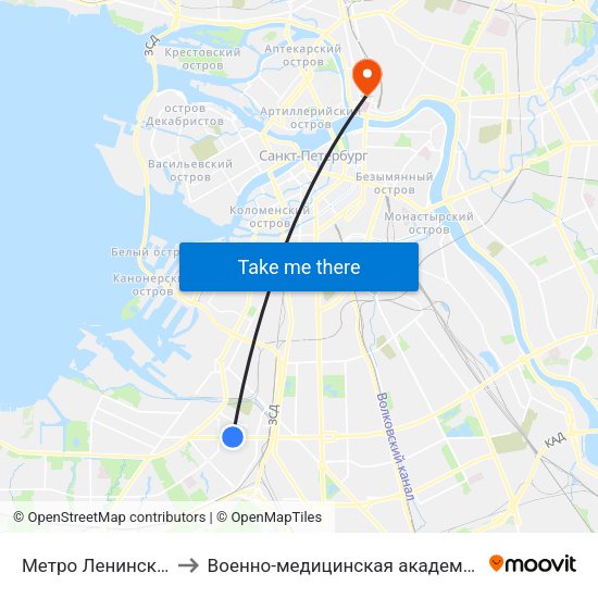 Метро Ленинский Проспект to Военно-медицинская академия имени С. М. Кирова map