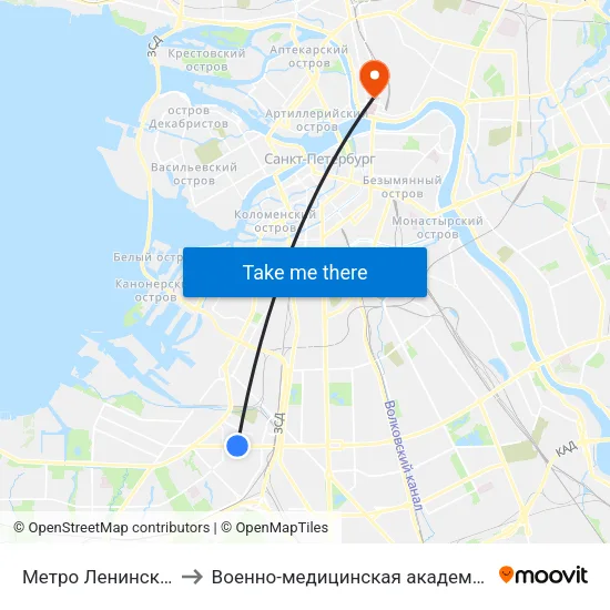 Метро Ленинский Проспект to Военно-медицинская академия имени С. М. Кирова map
