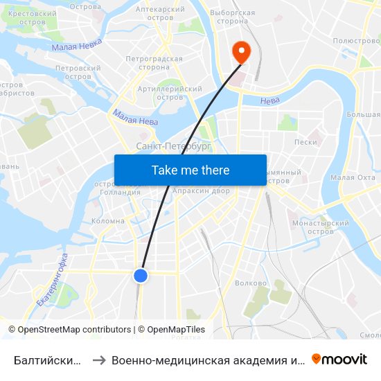 Балтийский Вокзал to Военно-медицинская академия имени С. М. Кирова map