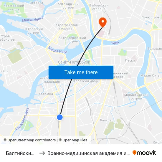 Балтийский Вокзал to Военно-медицинская академия имени С. М. Кирова map