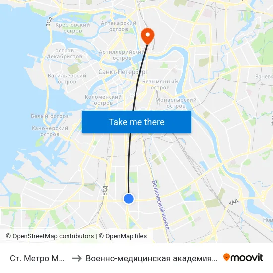 Ст. Метро Московская to Военно-медицинская академия имени С. М. Кирова map