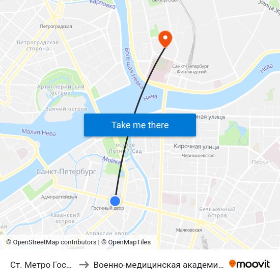 Ст. Метро Гостиный Двор to Военно-медицинская академия имени С. М. Кирова map