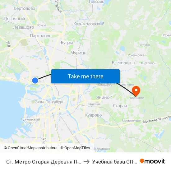 Ст. Метро Старая Деревня Посадка to Учебная база СПбГУТ map