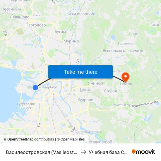 Василеостровская (Vasileostrovskaya) to Учебная база СПбГУТ map