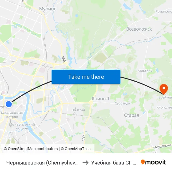 Чернышевская (Chernyshevskaya) to Учебная база СПбГУТ map