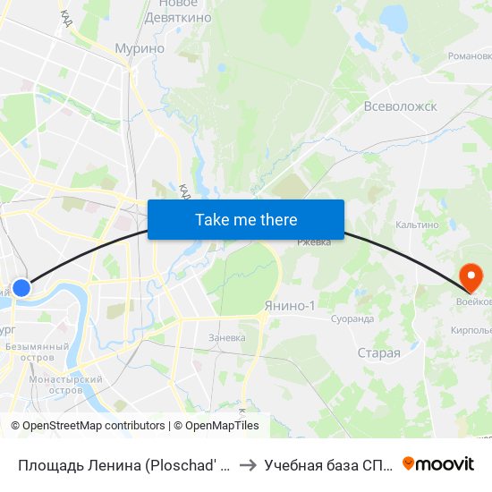 Площадь Ленина (Ploschad' Lenina) to Учебная база СПбГУТ map