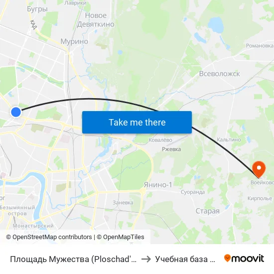 Площадь Мужества (Ploschad' Muzhestva) to Учебная база СПбГУТ map