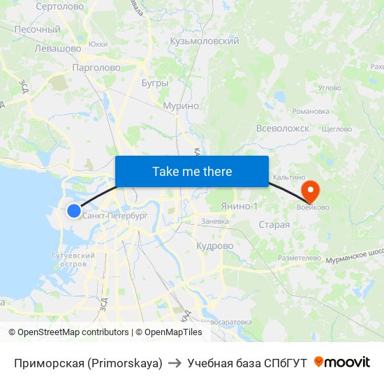 Приморская (Primorskaya) to Учебная база СПбГУТ map