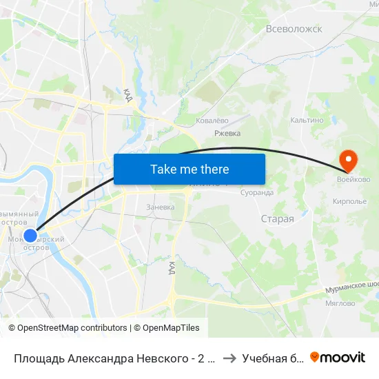 Площадь Александра Невского - 2 (Ploschad' Aleksandra Nevskogo - 2) to Учебная база СПбГУТ map