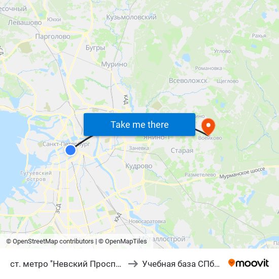 станция метро Невский Проспект to Учебная база СПбГУТ map
