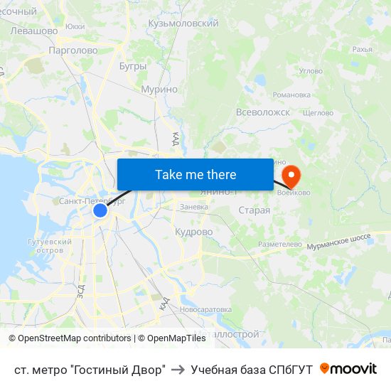 ст. метро ''Гостиный Двор'' to Учебная база СПбГУТ map