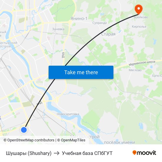 Шушары (Shushary) to Учебная база СПбГУТ map