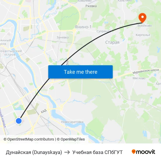 Дунайская (Dunayskaya) to Учебная база СПбГУТ map