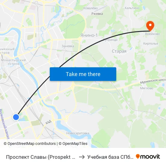 Проспект Славы (Prospekt Slavy) to Учебная база СПбГУТ map