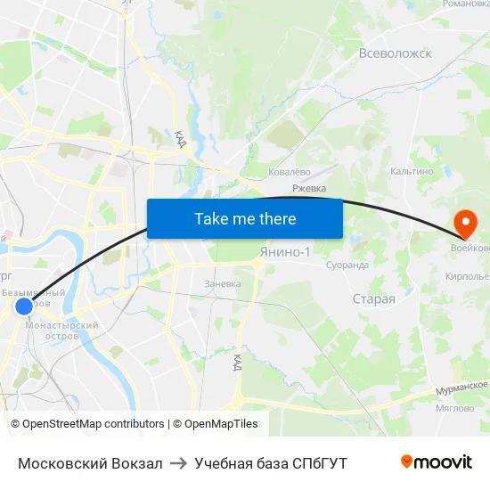 Московский Вокзал to Учебная база СПбГУТ map