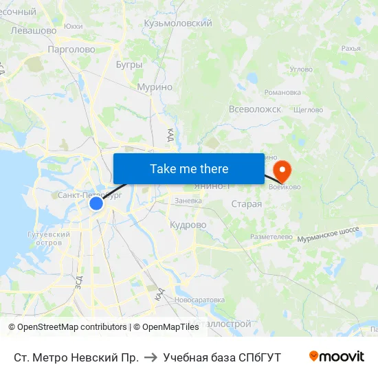 Ст. Метро Невский Пр. to Учебная база СПбГУТ map