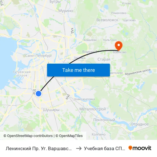 Ленинский Пр. Уг. Варшавской Ул. to Учебная база СПбГУТ map
