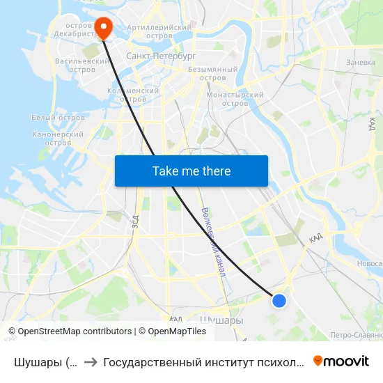 Шушары (Shushary) to Государственный институт психологии и социальной работы map