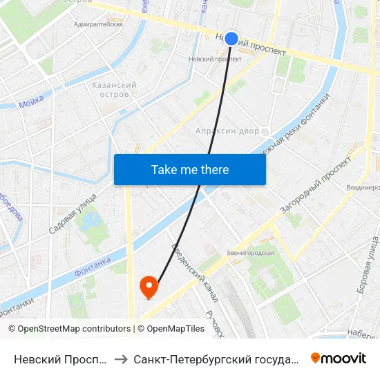 Невский Проспект (Nevskiy Prospekt) to Санкт-Петербургский государственный технологический институт map