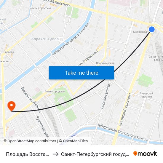 Площадь Восстания (Ploschad' Vosstaniya) to Санкт-Петербургский государственный технологический институт map