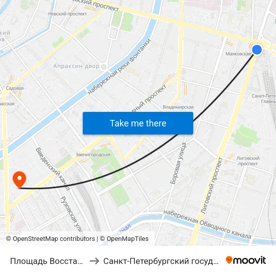 Площадь Восстания (Ploschad' Vosstaniya) to Санкт-Петербургский государственный технологический институт map