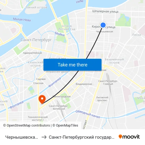 Чернышевская (Chernyshevskaya) to Санкт-Петербургский государственный технологический институт map