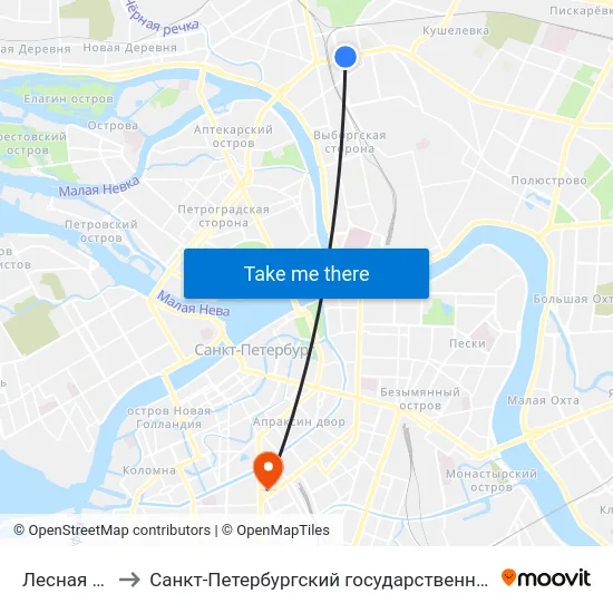 Лесная (Lesnaya) to Санкт-Петербургский государственный технологический институт map
