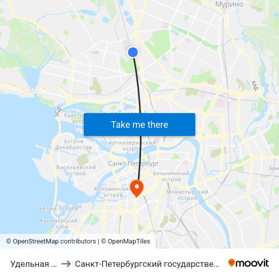 Удельная (Udel'Naya) to Санкт-Петербургский государственный технологический институт map