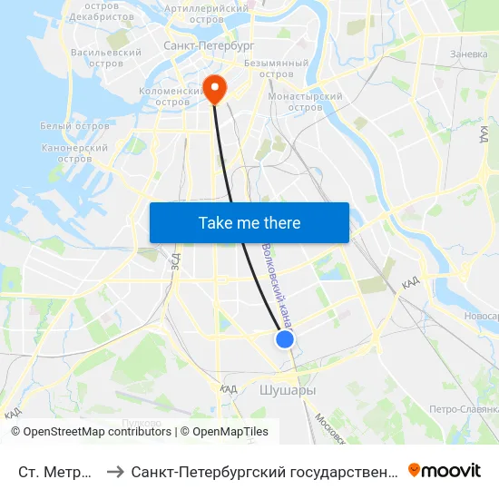 Ст. Метро "Купчино" to Санкт-Петербургский государственный технологический институт map