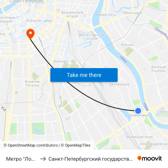 Метро "Ломоносовская" to Санкт-Петербургский государственный технологический институт map