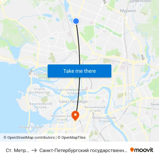 Ст. Метро Озерки to Санкт-Петербургский государственный технологический институт map
