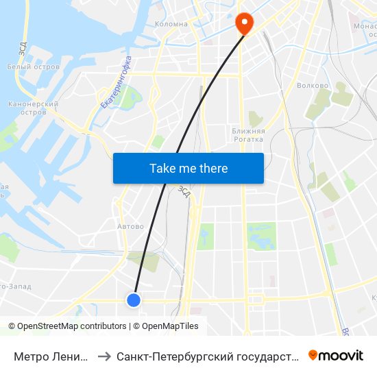 Метро Ленинский Проспект to Санкт-Петербургский государственный технологический институт map
