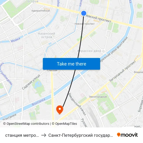 станция метро Невский Проспект to Санкт-Петербургский государственный технологический институт map
