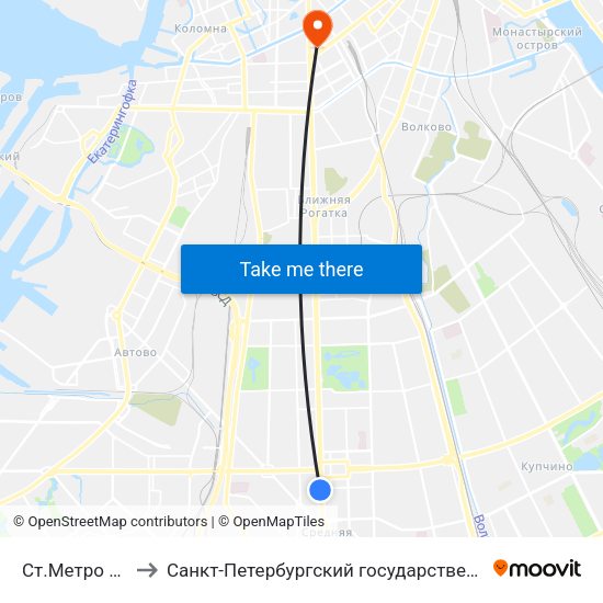 Ст.Метро Московская to Санкт-Петербургский государственный технологический институт map