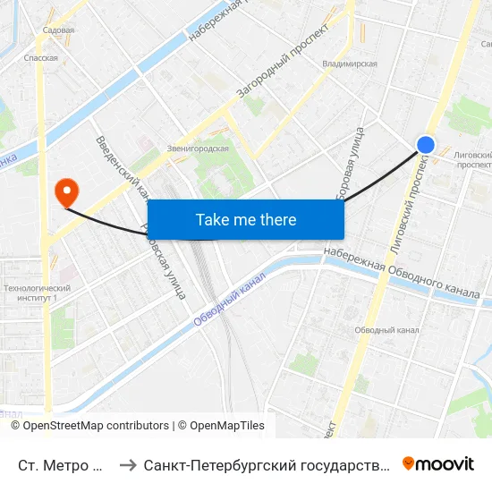 Ст. Метро Лиговский Пр. to Санкт-Петербургский государственный технологический институт map