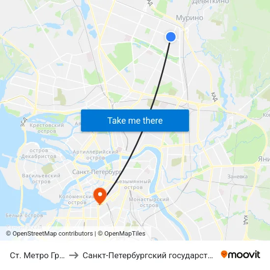 Ст. Метро Гражданский Пр. to Санкт-Петербургский государственный технологический институт map