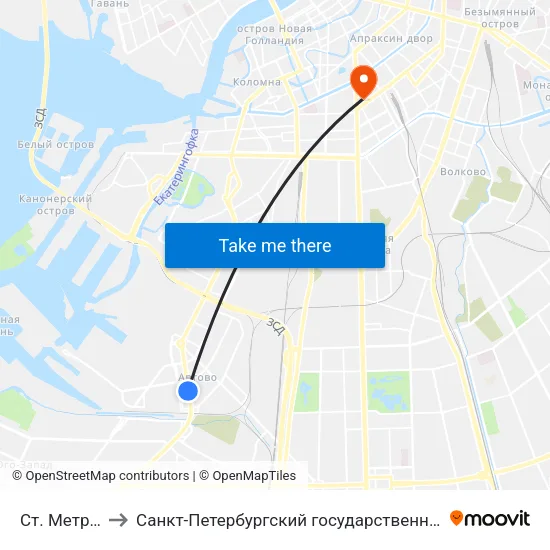 Ст. Метро Автово to Санкт-Петербургский государственный технологический институт map